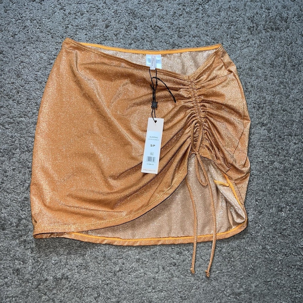 BCBGeneration | GoldNRod Glitter Copper Swim Cover Up Ruched Skirt Small NWT‎